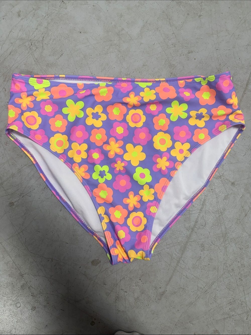 NWOT Floral Neon High-Waist Bikini Bottoms Purple Pink Yellow - XL - PINK LILY